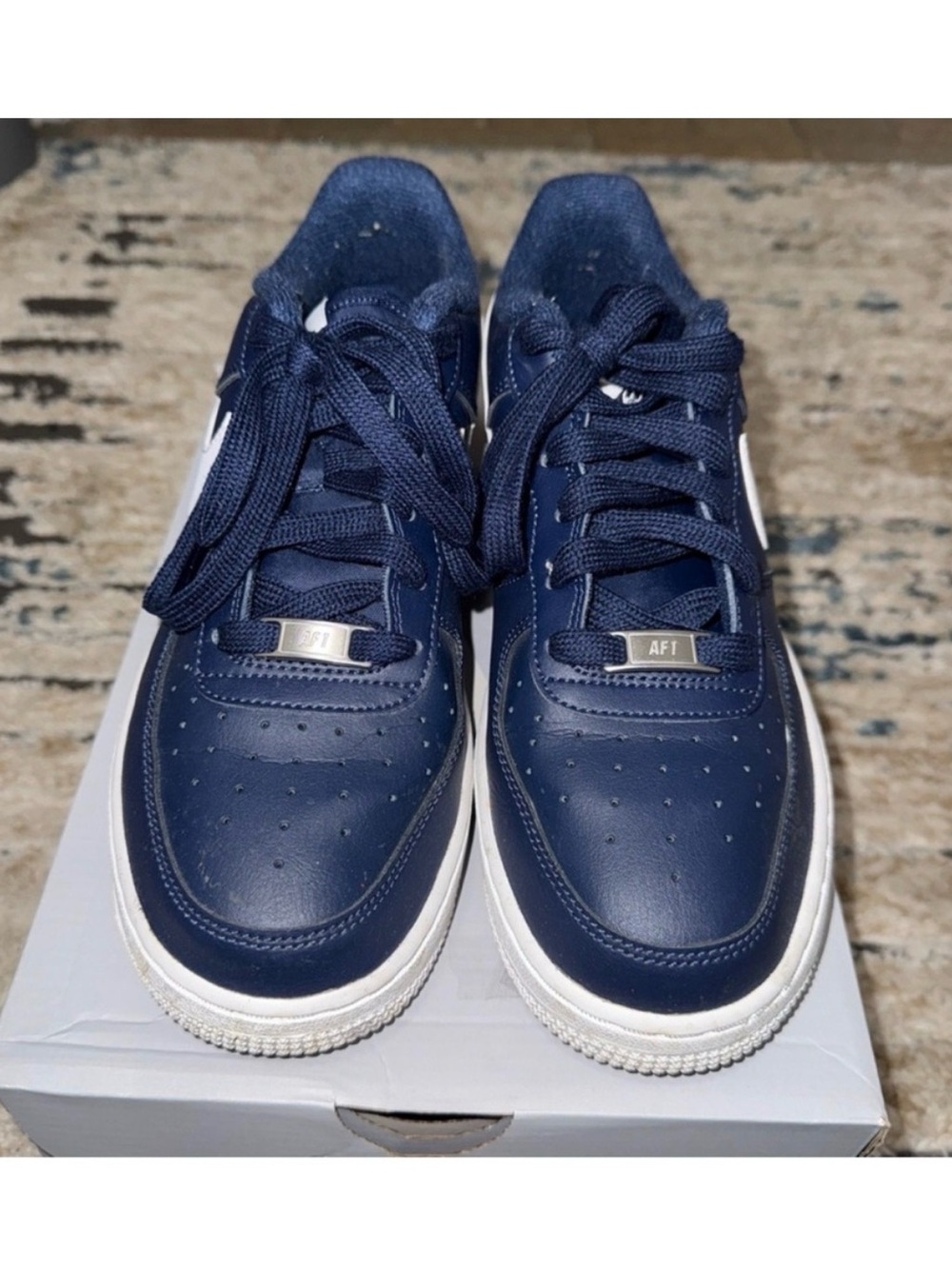 Nike Kids Navy Blue Lace-Up Sneakers with White Sole